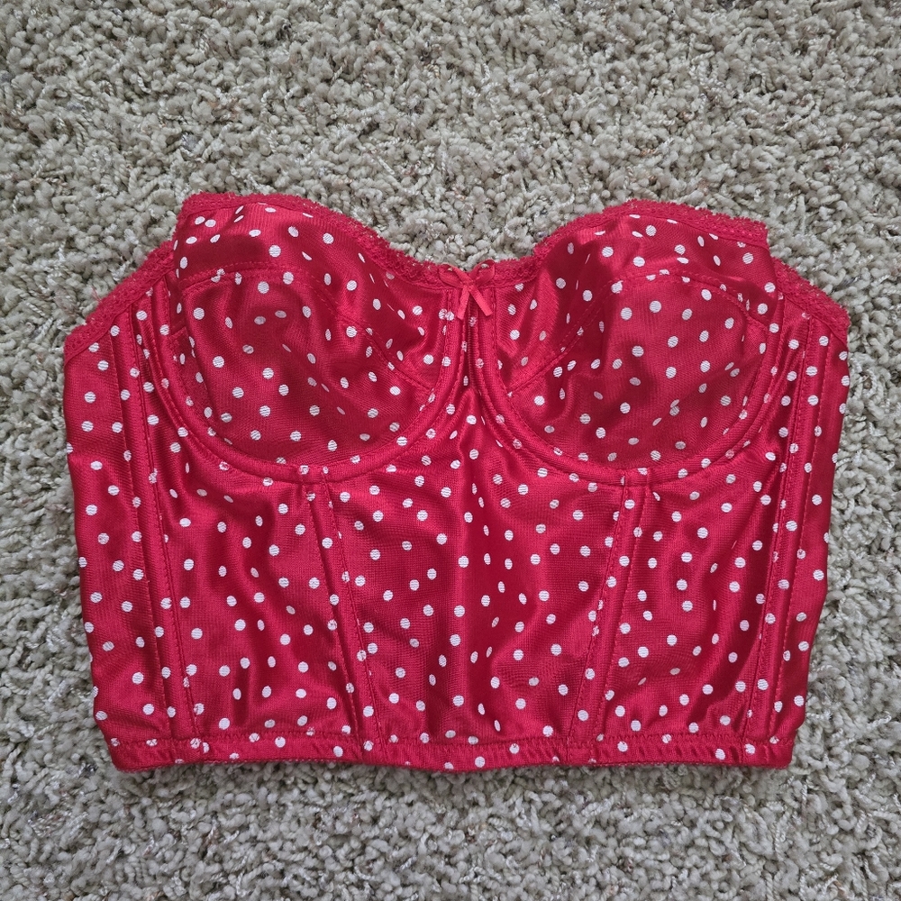 Vintage Vassarette Polka Dot Red Bustier Top - 34B